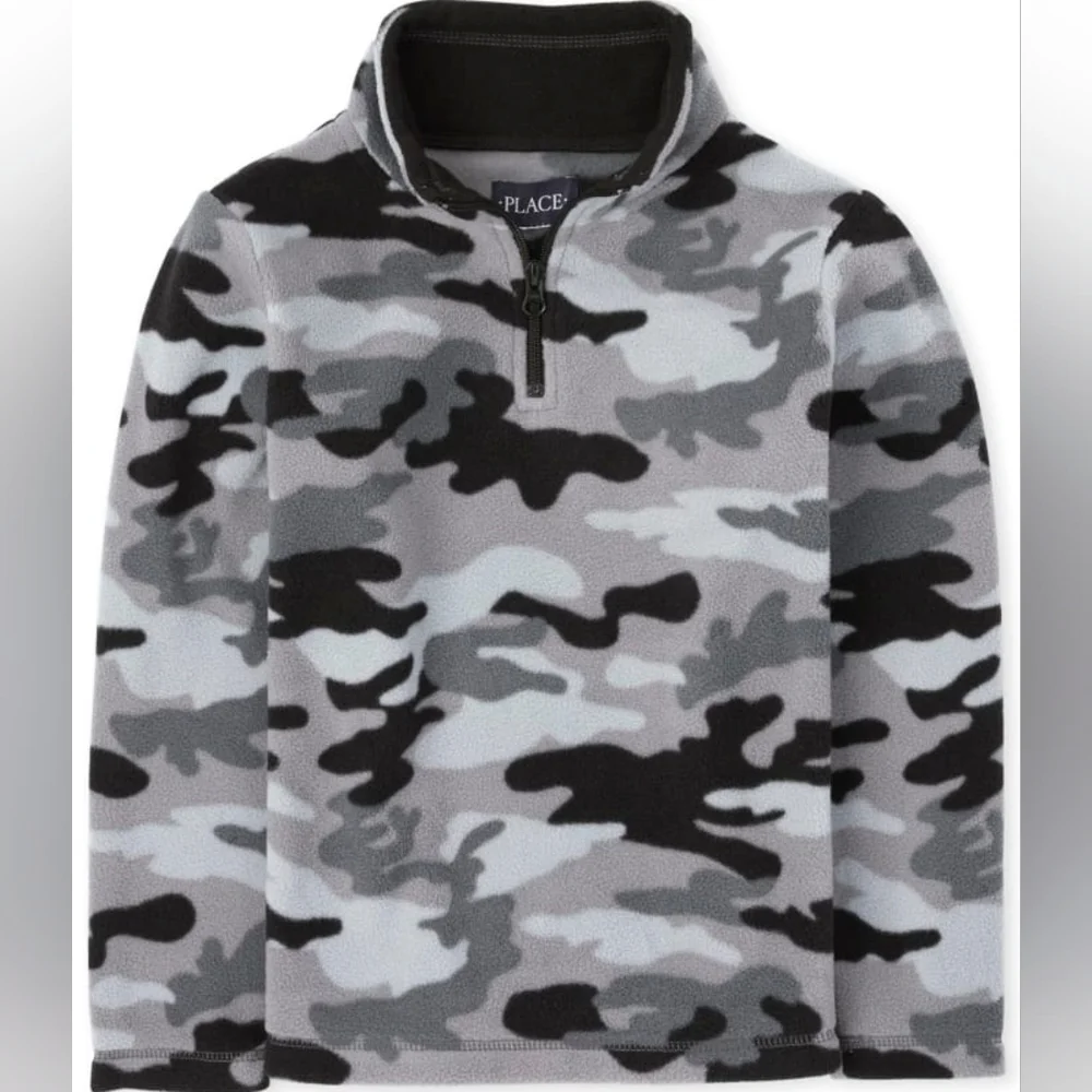 3/$20🌟 Place Boys Gray Camo Glacier Fleece Half Zip Pullover Size Medium 7/8